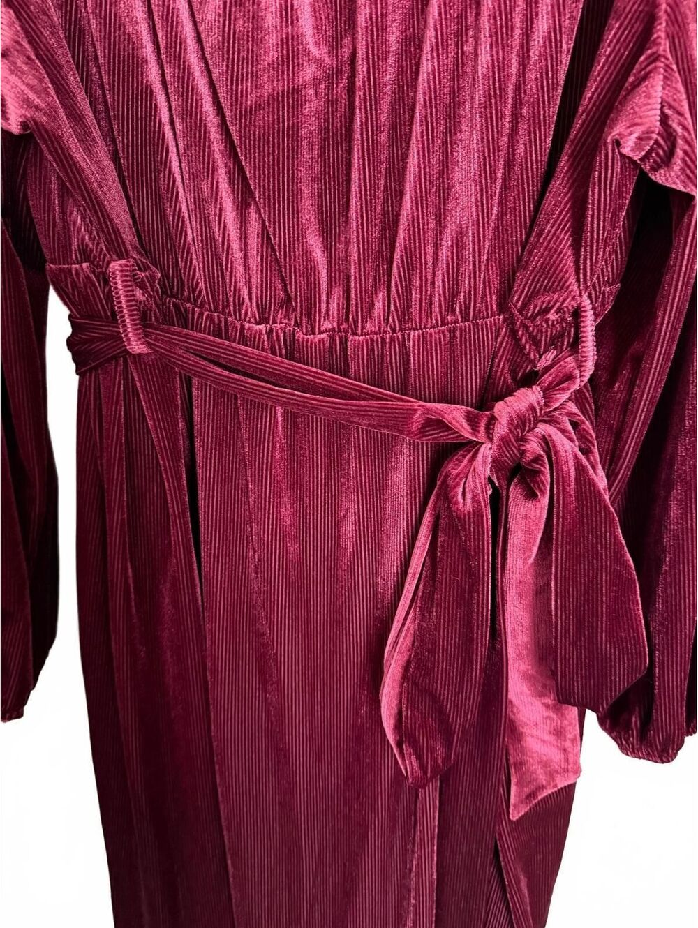 Bloomchic NEW Corduroy Dress Size 26 Red Maroon Flare Trumpet Pleated Coquette - Picture 4 of 9